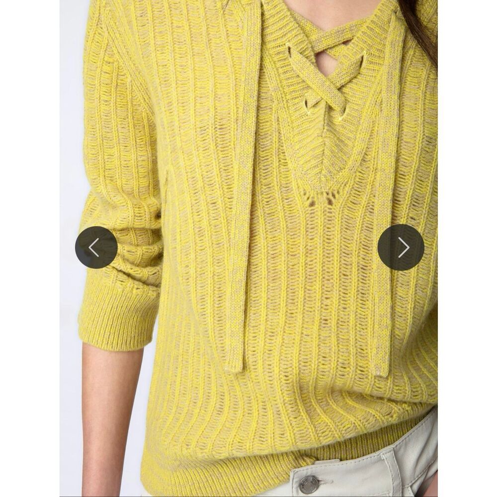 Zadig & Voltaire Fanny Lace-Up Cable Knit Sweater Size S Lime Green Yellow - Picture 5 of 12